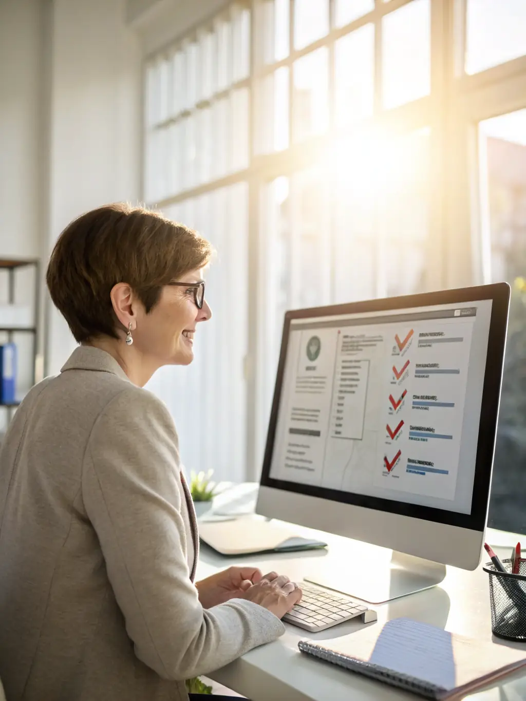A headhunter reviewing candidate profiles on a computer, emphasizing the expertise in IT recruitment and talent acquisition.